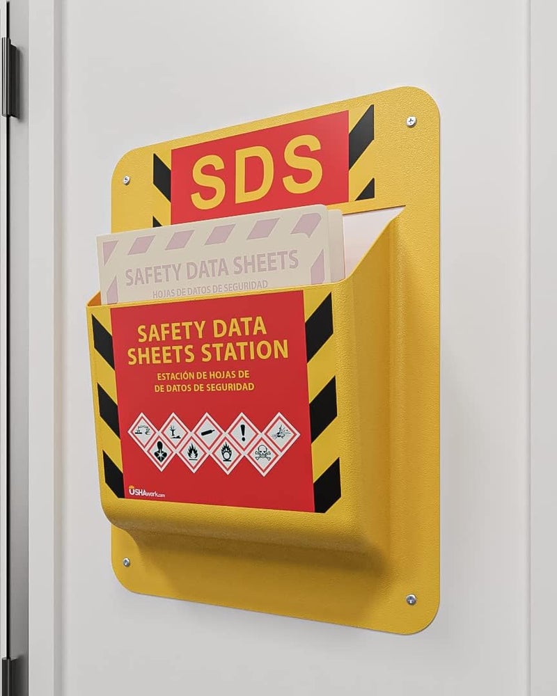 Oshawork Yellow Safety Inc., MSDS SDS Wall Station - 2024 Requirements Heavy Wall Mounted MSDS Binder Holder, Includes Mounting Hardware - Image 1